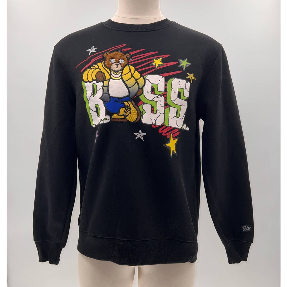 Bleecker & Mercer Black Teddy Bear Embroidered Crew Neck Sweater NWT- M